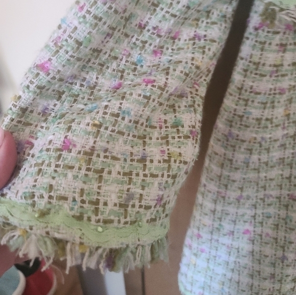 NWT I.C.E. Women's Size 14 Fringed Mint Green Tweed Jacket Coat Silk Blend - Picture 6 of 13